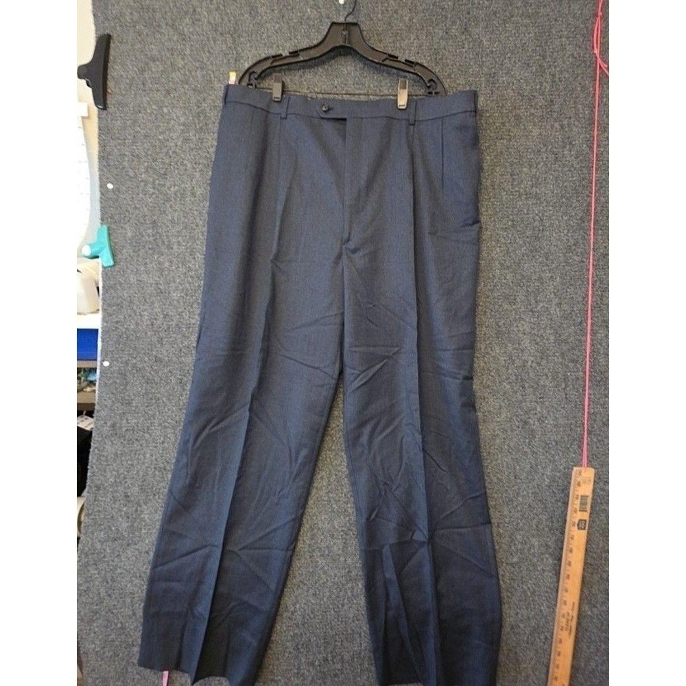 Paul Fredrick Dress Pants Mens 44x33 Blue Wool Classic Fit Lined Office